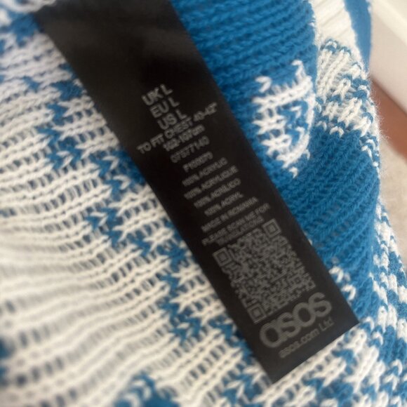 ASOS Ski Nordic  Sweater Size Large Men’s Pullover Blue White EUC - Picture 6 of 6